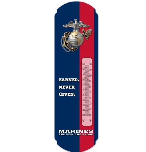 US Marines Metal Thermometer USMC Logo  Vintage Style Tin Sign