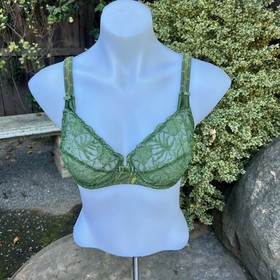Aubade Paris Bra Forest Green Lace Unlined Underwire Balconette  32DD