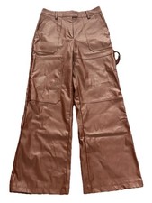 Forever 21 Pants Womens Size M Brown Faux Leather High Rise Wide Leg Cargo