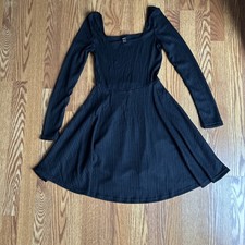 SHEIN XS Dress Solid Black with Long Sleeves Square Neck with Flare Bottom