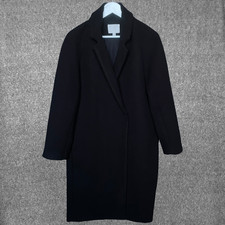 H&M Black Knee Length Double Breasted Coat XS Woven Raglan Sleeves Lined