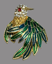 Vintage D'orlan Brooch Figural Hummingbird Enamel Rhinestone Gold Tone