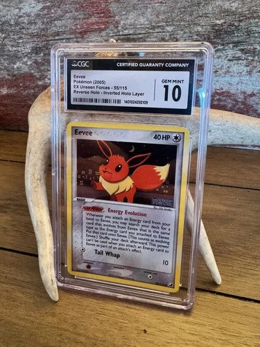 CGC 10 Eevee Inverted Holo Layer Reverse Holo Pokemon Ex Unseen Forces Pop 15