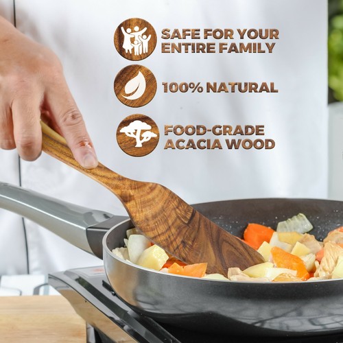 Spurtle Kitchen Cooking Utensil, 5 Pc Non Stick Wooden Spatula Spoon, Ships Fast - Picture 7 of 7