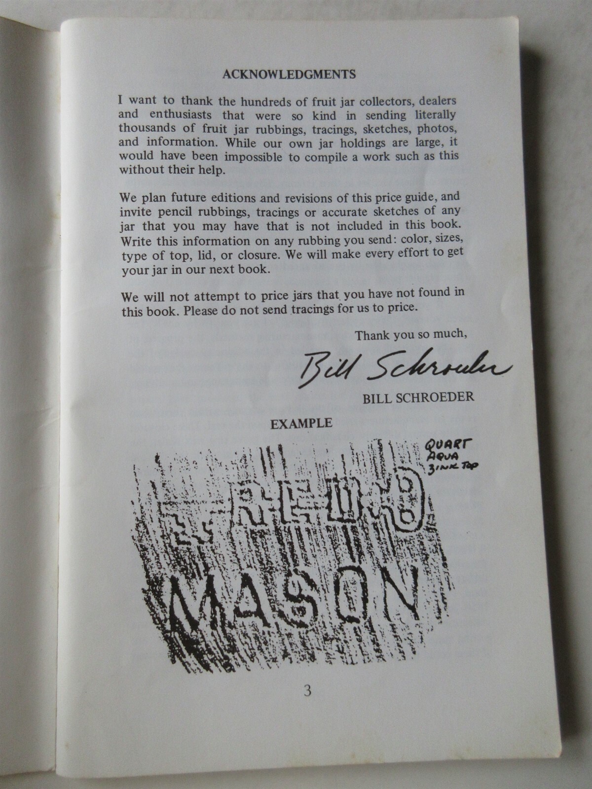 1,000 Fruit Jars by Bill Schroeder 1976 3rd Edition booklet
