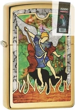 Zippo 54193 St Michael fuzion High Polish Brass Lighter + FLINT PACK