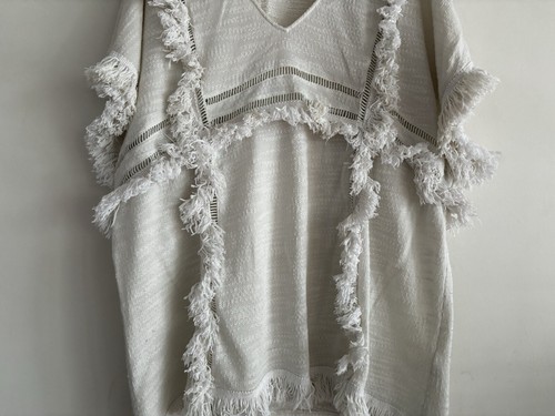 SUBOO Ladies Dress Size S - M Cream Kaftan Style Fringed Shift Mini Oversized - Picture 3 of 13