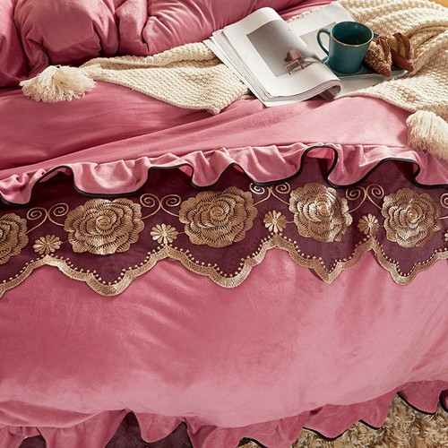 Spitze Samt Bettbezug Set mit 2 Kissenbezügen Doppelbett Queen Bettbezug Weich - Bild 23 von 101