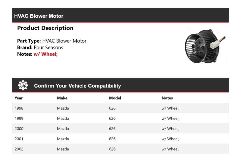 Motor soplador de climatización para Mazda 626 1998-2002 4 estaciones 1999 2000 2001 Foto 2 de 4
