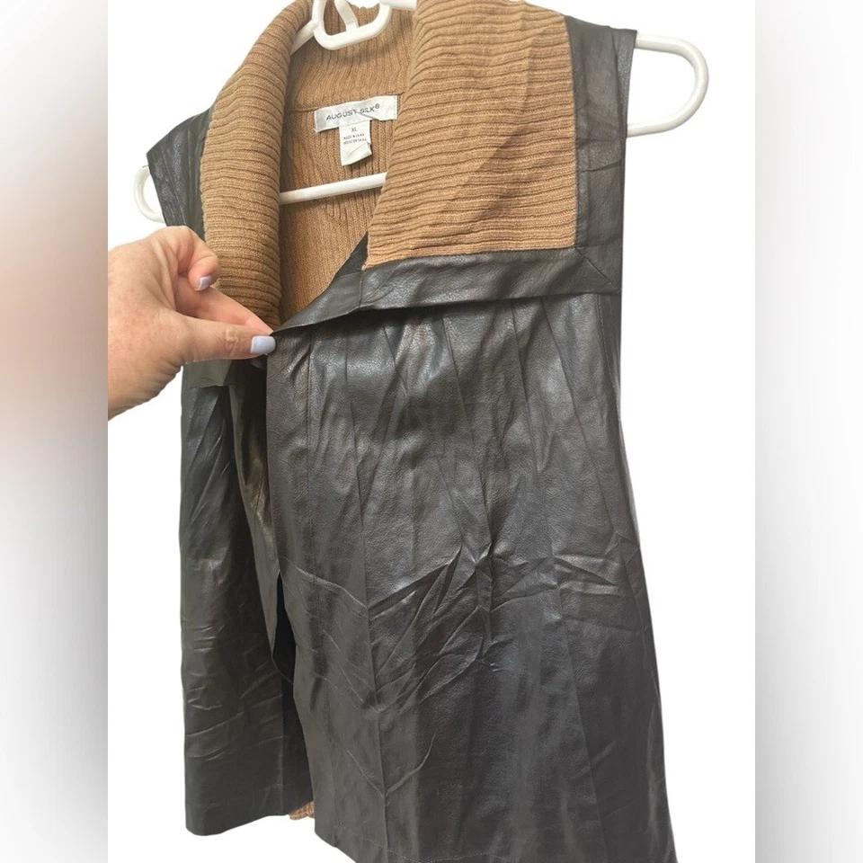 Chaleco August Silk Vegano de Cuero y Tejido XL Marrón Tostado Frente Abierto Sin Mangas Nuevo sin Etiquetas Foto 3 de 4