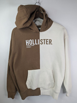 Hollister Sliced Color Block Hoodie White Brown Size Small Pullover