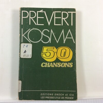 50 Chansons Jacques Prevert Kosma 1946 Vintage Book Poetry Songs French