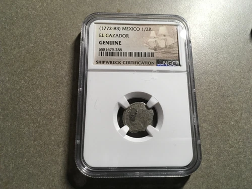 EL CAZADOR Shipwreck NGC (1772-83) Mexico 1/2 Real Sea Salvaged Sunken Treasure 