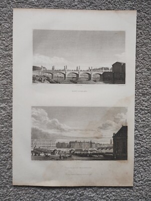 Pont Louis XVI & Vue De Paris De L'Institut, Paris - Antiker Druck - 1831