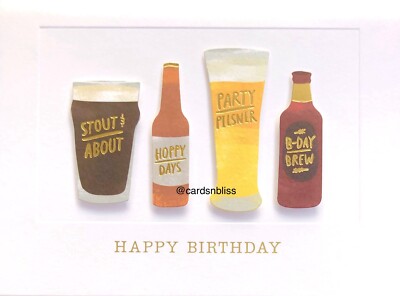 NEW! Papyrus Metallic Watercolor Brews Beers Drinks For Him Birthday Card