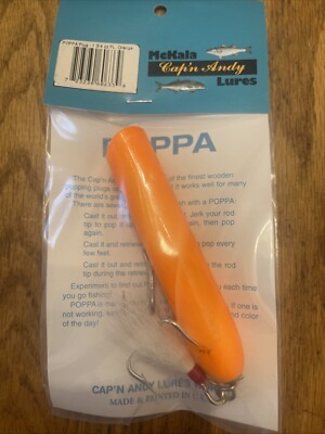 Cap n Andy Poppa 1 3/4 oz Wooden Striper Plug 4.25  Orange VTG New Old Stock