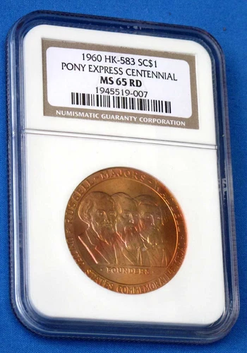 1960 HK-583 So Called Dollar- NGC MS 65 Red Gem - Pony Express Centennial Medal
