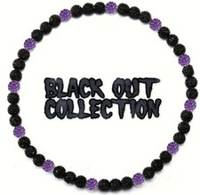 Iced Rhinestone Disco Bling Ball Beaded Softball Baseball Necklace Black Purple