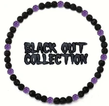 Iced Rhinestone Disco Bling Ball Beaded Softball Baseball Necklace Black Purple