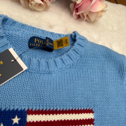 Polo RALPH LAUREN FLAG Women’s Light Blue Knit Cotton Jumper Size S Small RARE - Picture 12 of 21