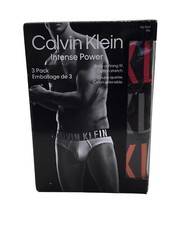 Calvin Klein Men's Intense Power Cotton 3-Pack Hip Brief, Black w Multi Logo,XXL