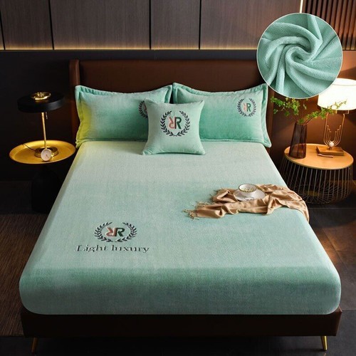Solid Color Flannel Mattress Covers Bedspread All-Purpose Elastic Band Sheet - Picture 26 of 33