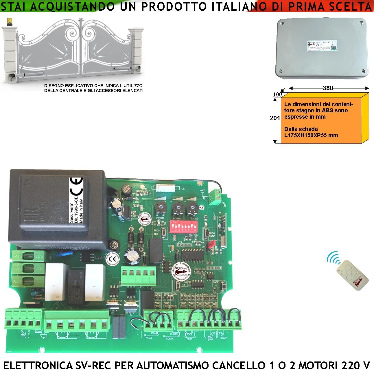 Centrale Comando Cancello 230V 550W Compatibile Telcoma Radio 433MHz