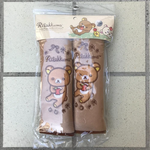 AUTHENTIC RILAKKUMA San-X Plush Car Accessory Seat Belt Covers Shoulder Pads
