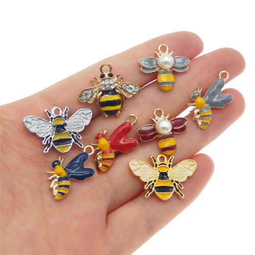 Lot of 8 Mixed Color Assorted Enamel Alloy Honey Bee Charms Pendant Making Craft - Picture 1 of 6