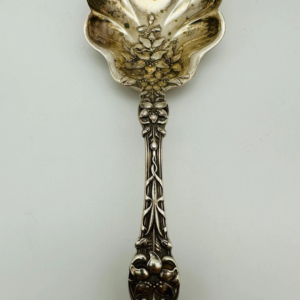 Cuchara para servir antigua flor de azahar de plata esterlina de Alvin 7 3/4 pulgadas Foto 3 de 4