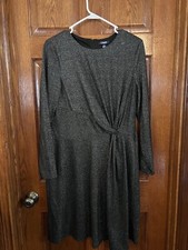 Chaps Size 16 Dress Black Sparkly Long Sleeve