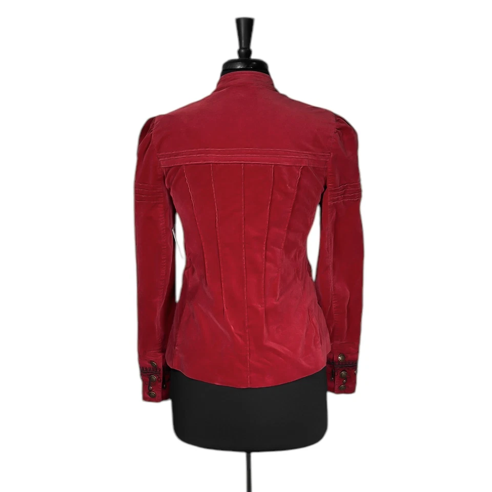 Chaqueta Militar Free People Mujer Maven Pintuck Rojo Terciopelo Bordado Botón S Foto 2 de 4
