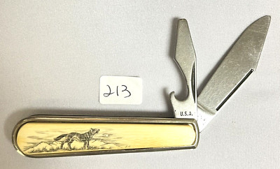Vintage Colonial Dual Blade Wolf Coyote Folding Pocket Knife (#213)