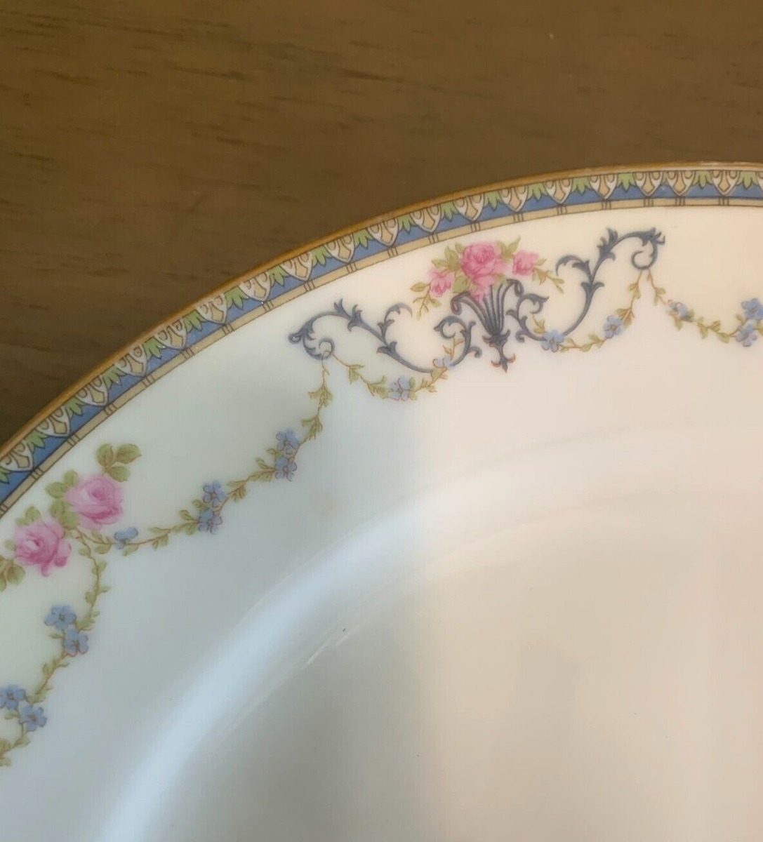 1 Dinner Plate Noritake Premier Pink Roses Blue Flowers Gold Rim