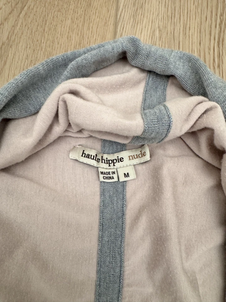 Haute Hippie Nude Sz M Long Sleeve Waterfall Cardigan Open Front Gray Super Rare - Image 4 of 4