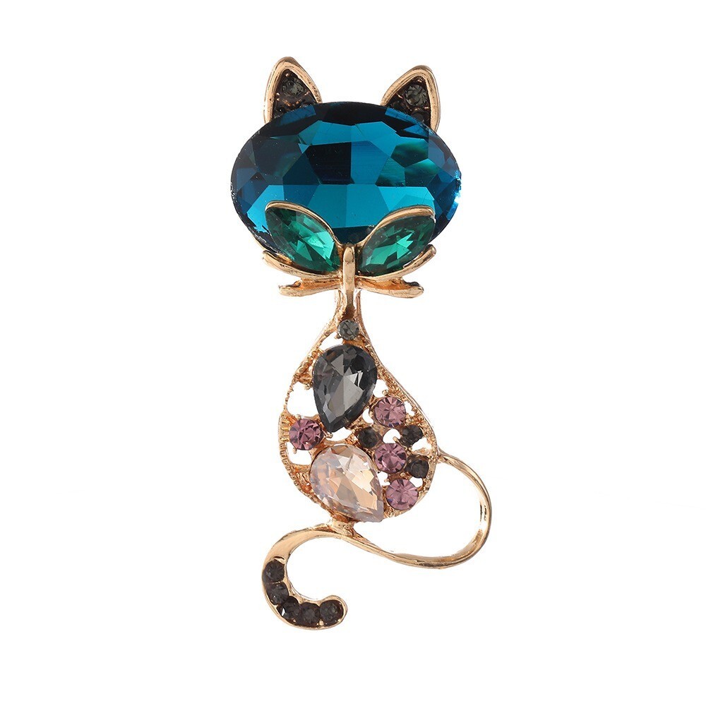 Cute Luxury Rhinestone Cat Brooch Elegant Enamel Kitty Pin for Women
