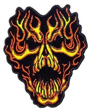Demon Skull In Flames Iron On Sew On Embroidered Patch 2 1/2"X 3 "