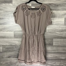 Lush Women's Short Sleeve Cut Out Detail Dress Gray/ Brown Boho Size Small