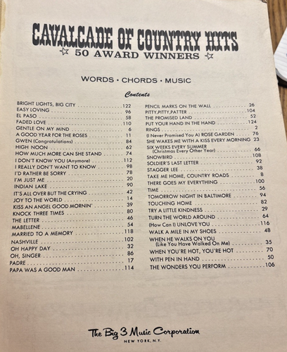 VINTAGE 1971 CAVALCADE OF COUNTRY HITS SONGBOOK VOCAL PIANO 50 SONGS BIG 3 MUSIC - Bild 4 von 6