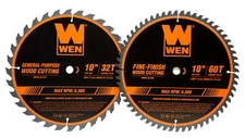 WEN 10-Inch32-Toothand60-Tooth Carbide-Tipped Professional Woodworking Saw Blade