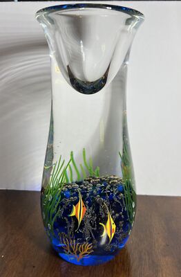 Vtg.  RARE ZELLIQUE STUDIO AQUARIUM  Fish 9.25 Art Glass by J MOREL