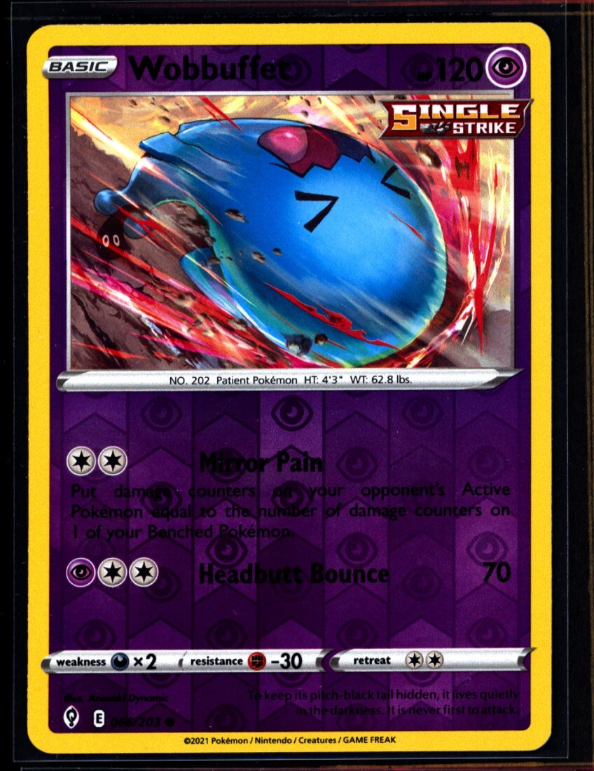 1x Wobbuffet 66/203 Reverse Holo Rare TCG Pokemon NM 0413#245-246