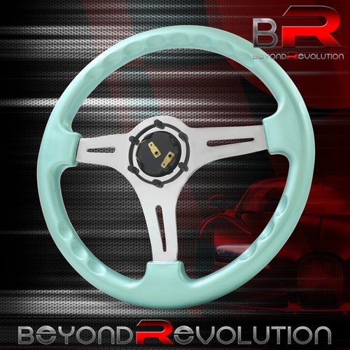 3 Spoke 350mm Green Universal Steel Steering Wheel Drift Polished Streak - Picture 4 of 4