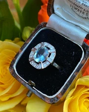 2.50 Art Deco Style Aquamarine and Diamond Engagement Ring 14K White Gold Finish