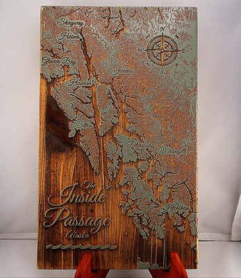 ALASKA INSIDE PASSAGE, Wall Art/Plaque, Fire & Pine 7.5'' x 12'' Sage/Wood color