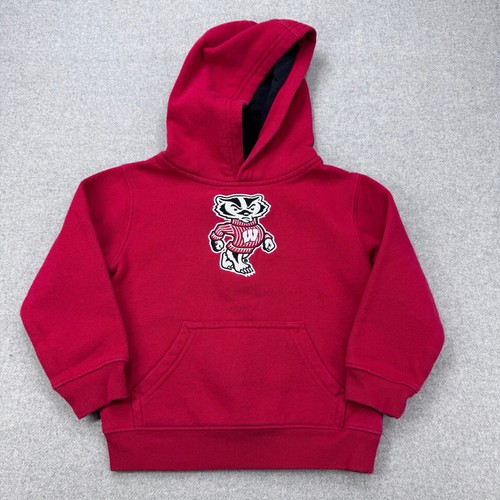 Wisconsin Badgers Kids Hoodie Size 4T Red Pullover Sweatshirt Embroidered Cozy