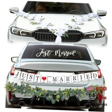 Just Married Car Decorations Kit Wedding Car Decor with Artificial White Roses