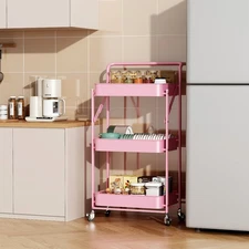 Foldable 3 Tier Rolling Cart, Metal Utility Cart,for Home Library Office