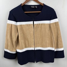Chico's Travelers Navy  Brown Blazer Jacket Lightweight Career Women's 1 Medium