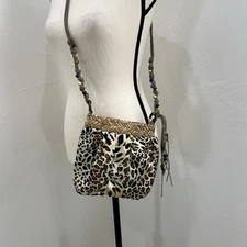 SUN N SAND Animal Print With Straw Beach Bag / Handbag 8”x 9” New
